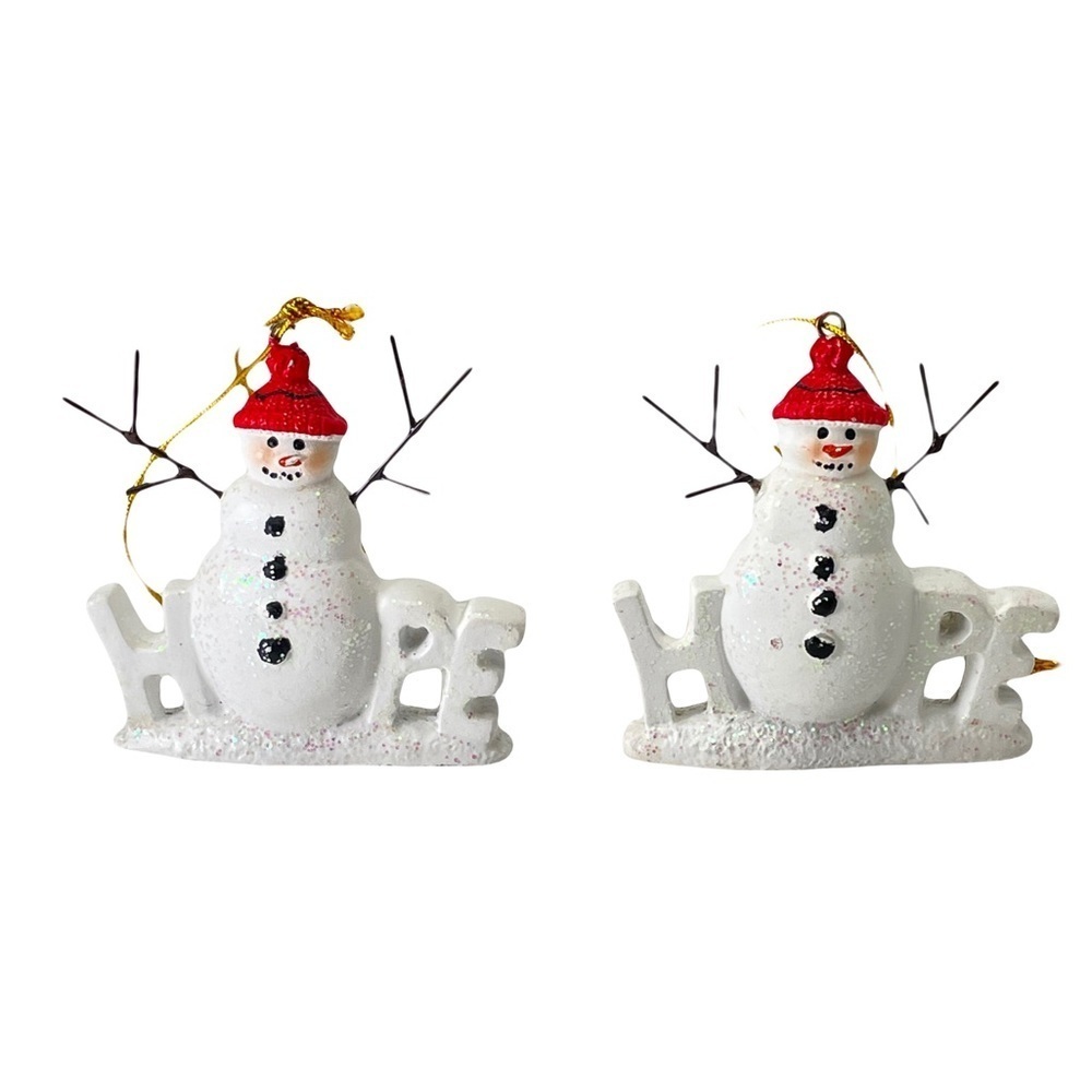 Snowman Hope Ornament Signed Stouffer 2008  Pair